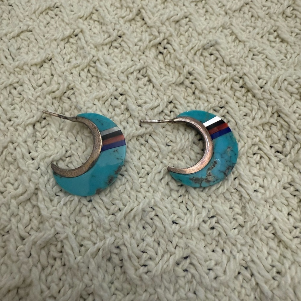 Turquoise and Silver Hoop Earrings